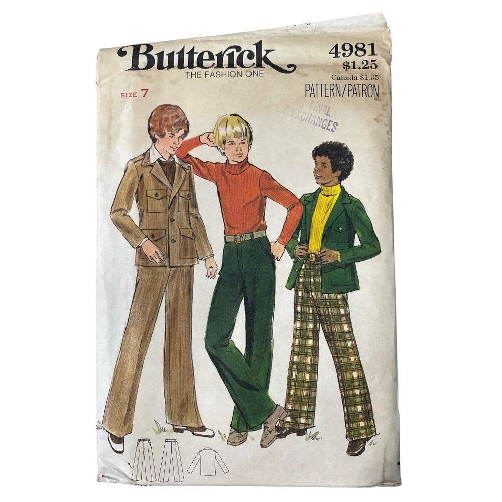 Vintage Butterick 4981 Sewing Pattern Size 7 Boys Jacket Pants Semi Fitted CUT